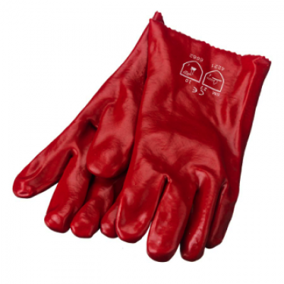 Handschoen PVC rood, lengte 270 mm, Cat. II